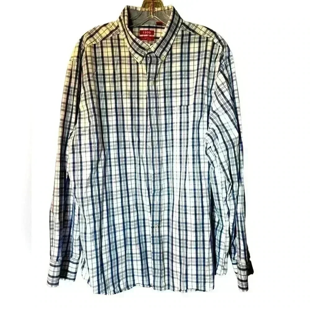 Men's Izod Size XL "Slim Fit" Checkered Casual‎ Button Down Long Sleeve Shirt
